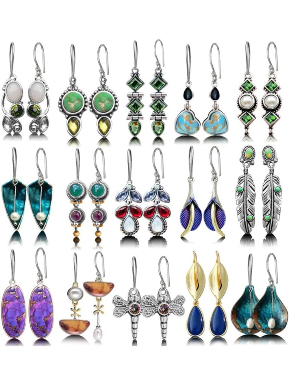 12 Pairs Teardrop Crystal Drop Earrings Set - Dangle & Huggie Hoops for Women